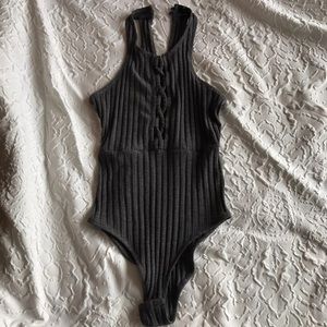 Ribbed lace up bodysuit